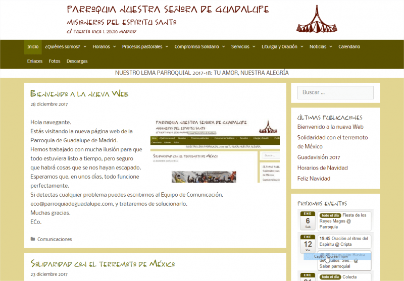 Portada de la nueva página web de la Parroquia